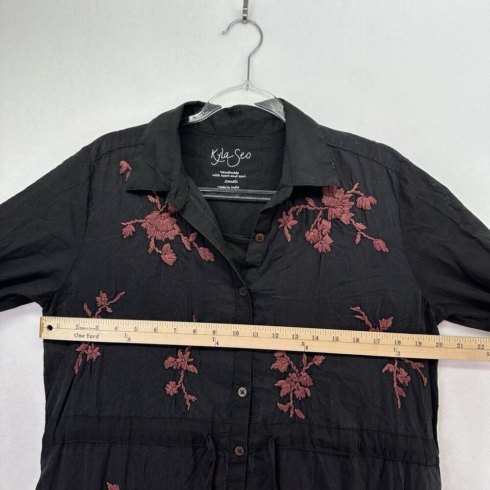 Kyla Seo Willow Maxi Dress Caite Embroidered Long Pockets Small Slip Black NWOT - Picture 12 of 16